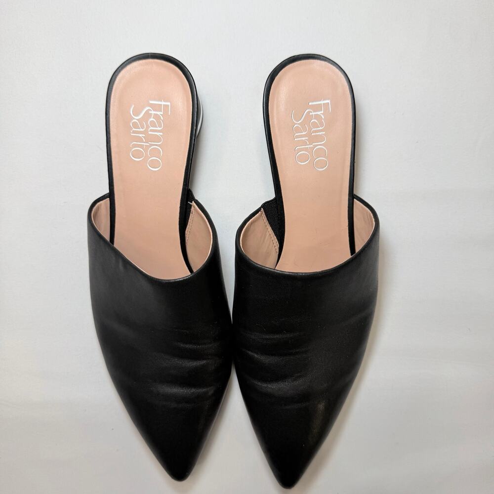 Franco Sarto Viola Mule Black Pointed Toe Block Heel 7.5 Slip On Minimalist - Picture 5 of 12